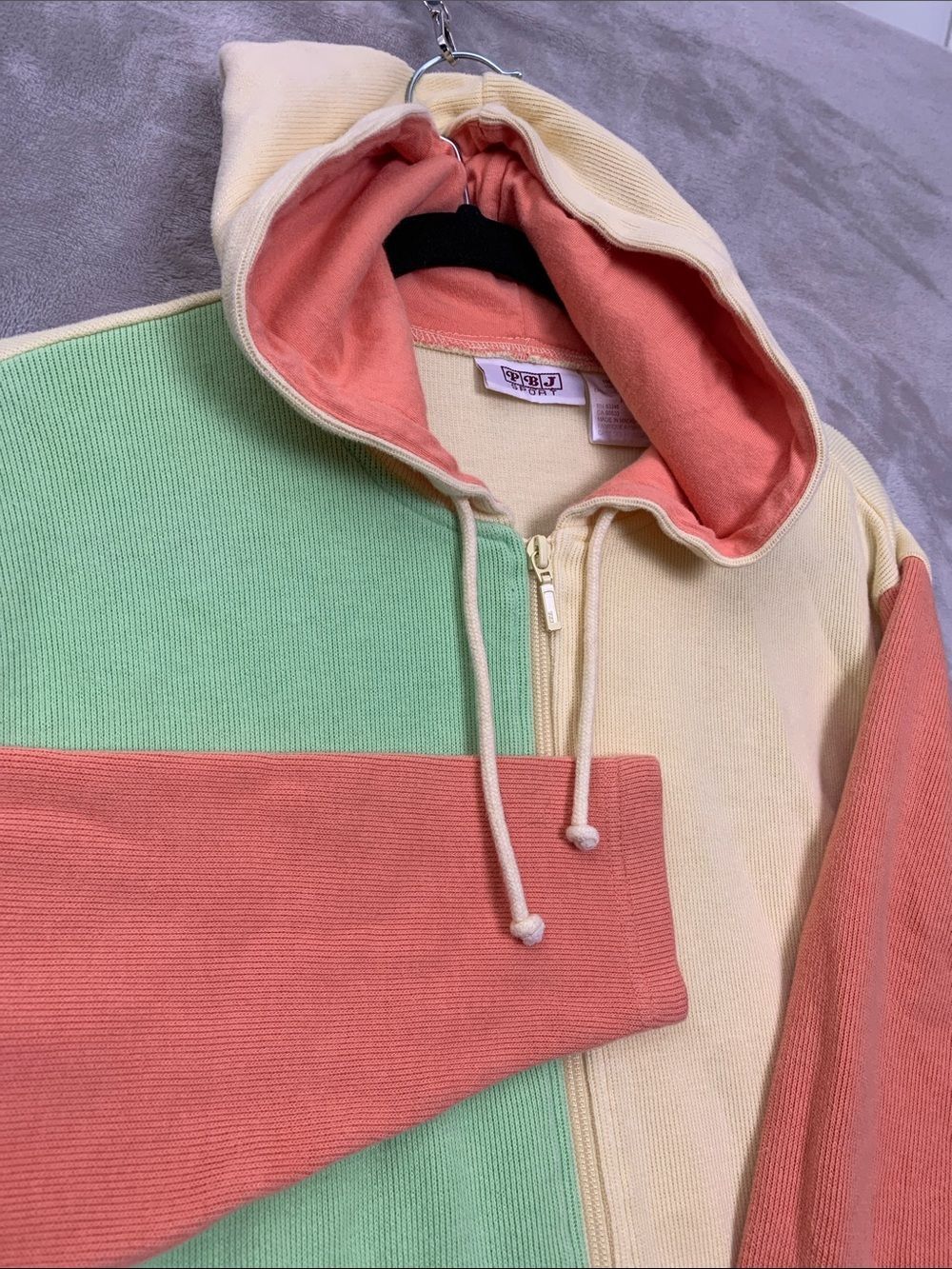 PBJ Sport Color block Zip Up Hoodie Cream Coral Mint Pastel Sweatshirt Medium